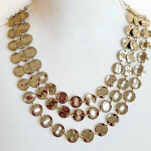 Talbots Triple Row Gold Tone Discs Necklace Classic Timeless Versatile Career
